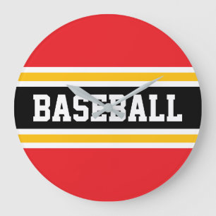 Reloj Redondo Grande BÉISBOL Rojo Brillante Blanco Negro Naranja Rayas