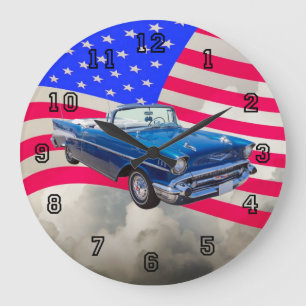 Reloj Redondo Grande Bel Air 1957 de Chevrolet con la bandera americana