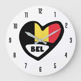 Reloj Redondo Grande Bélgica Código de país BEL België Bandera Corazón