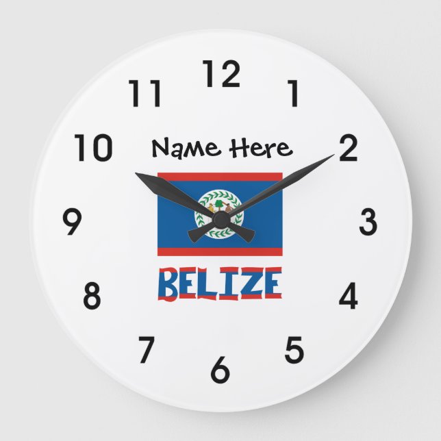 Reloj Redondo Grande Belice Bandera Belice personalizada (Anverso)