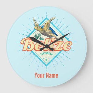 Reloj Redondo Grande Belice Caribe Retro Turtle Vintage Souvenir