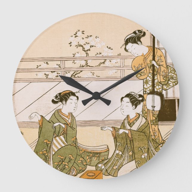 Reloj Redondo Grande Bella Artes japonesa tres mujeres (Anverso)