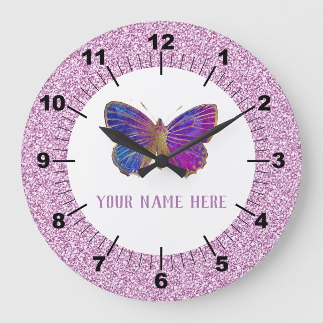 Reloj Redondo Grande Bella morada: Mariposa dorada (Anverso)