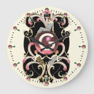 RELOJ REDONDO GRANDE BELLEZA ART DECO FASHION PINK GEMSTONE MONOGRAM