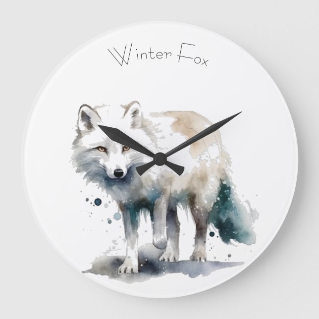 Reloj Redondo Grande Belleza ártica: personalizado de Winter Fox (Anverso)