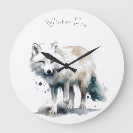 Reloj Redondo Grande Belleza Ártica: Zorro de invierno personalizado