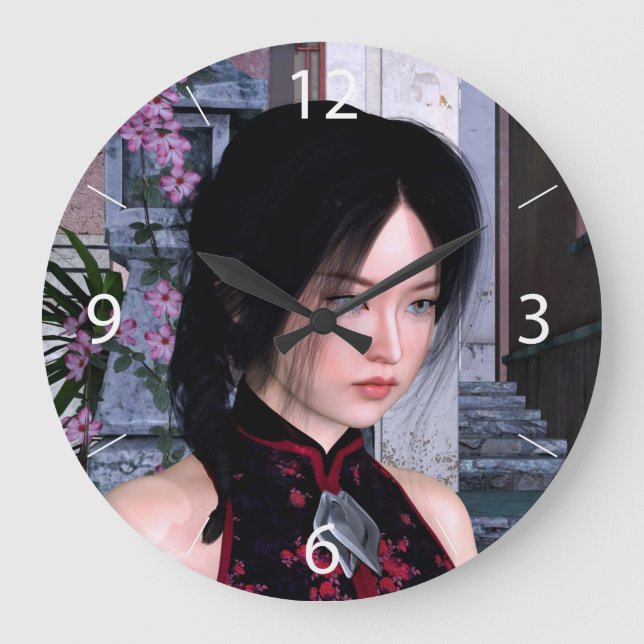 Reloj Redondo Grande Belleza Asiática (Anverso)