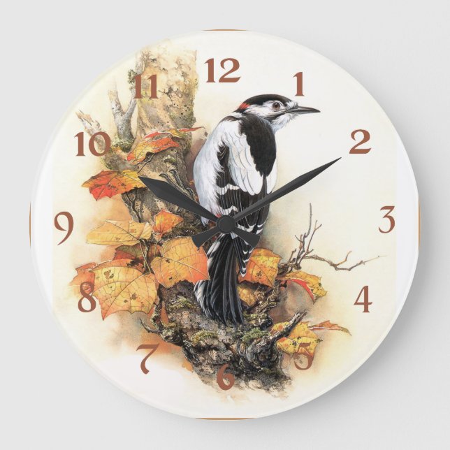 Reloj Redondo Grande Belleza del pájaro otoñal (Anverso)