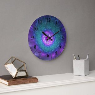 Reloj Redondo Grande Belleza floral abstracta arte fractal colorido flo