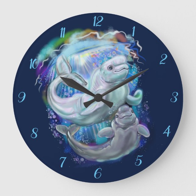 Reloj Redondo Grande Beluga Whales (Anverso)