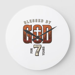 Reloj Redondo Grande Bendecido Por Dios 7 Años Camiseta Cristiana Vinta