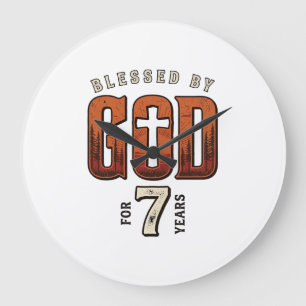 Reloj Redondo Grande Bendecido Por Dios 7 Años Camiseta Cristiana Vinta