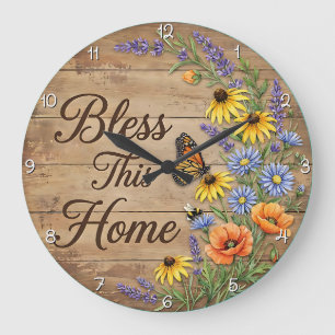 Reloj Redondo Grande Bendice Esta Casa Mariposa Pradera