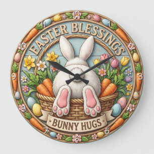 Reloj Redondo Grande Bendiciones de Pascua, abrazos de conejo