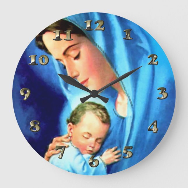 Reloj Redondo Grande Bendita Virgen María con el Niño Jesús (Anverso)