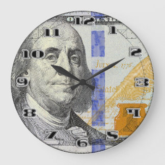 Reloj Redondo Grande Benjamin Franklin Cien dólares Diseño de dinero