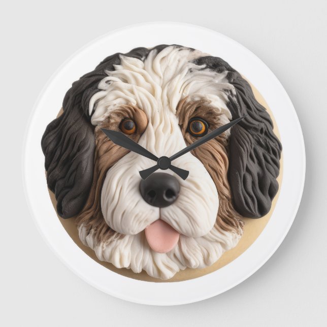 Reloj Redondo Grande Bernedoodle Dog 3D Inspirado (Anverso)