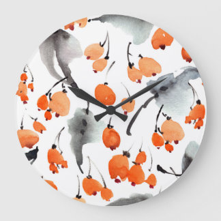 Reloj Redondo Grande Berries, hojas acuarela, ilustracion de tinta, cos