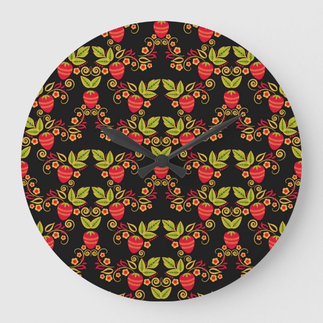 Reloj Redondo Grande Berries rusas de Khokhloma: Estilo tradicional (Anverso)