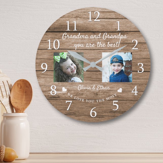 Reloj Redondo Grande Best Grandma and Grandpa Grandkids 2 Photo Wood  (Subido por el creador)