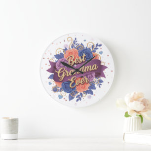 Reloj Redondo Grande Best Grandma Ever Floral