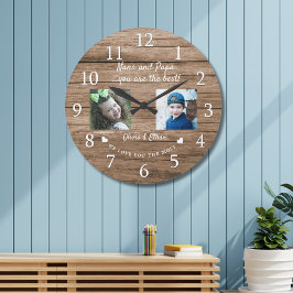 Reloj Redondo Grande Best Nana And Papa Grandkids 2 Photo Collage Wood