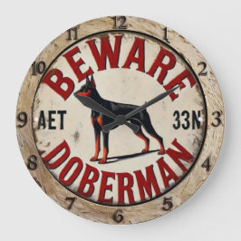 Reloj Redondo Grande Beware Doberman Pinscher Dog