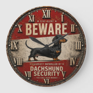 Reloj Redondo Grande  Beware of Dachshund Funny Wiener Dog