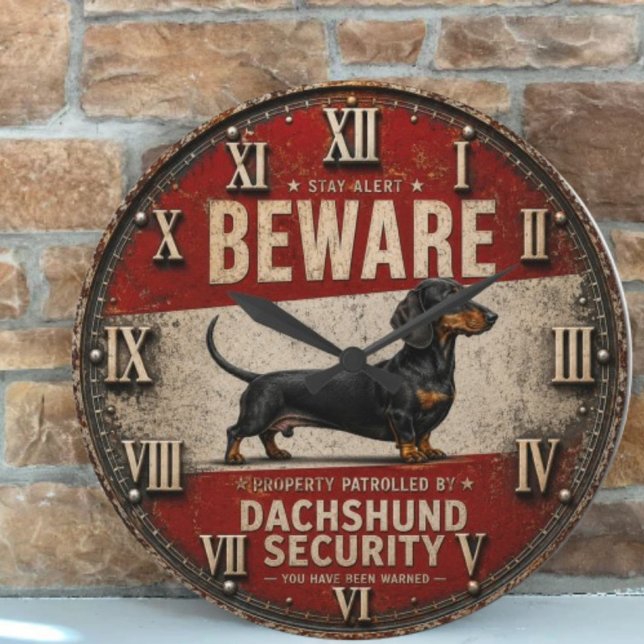Reloj Redondo Grande  Beware of Dachshund Funny Wiener Dog (Subido por el creador)
