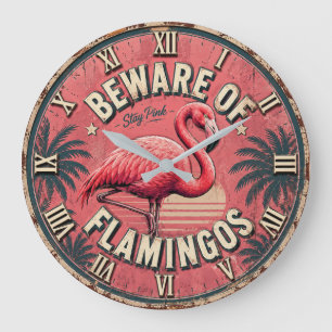 Reloj Redondo Grande Beware of Flamingos