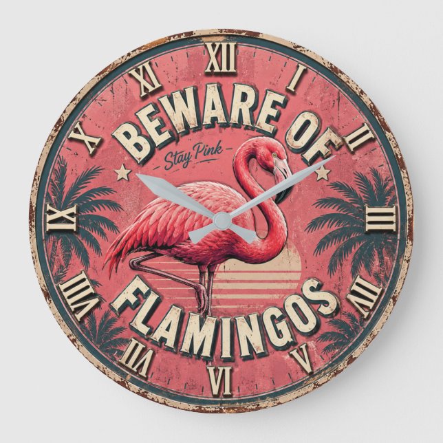 Reloj Redondo Grande Beware of Flamingos (Anverso)
