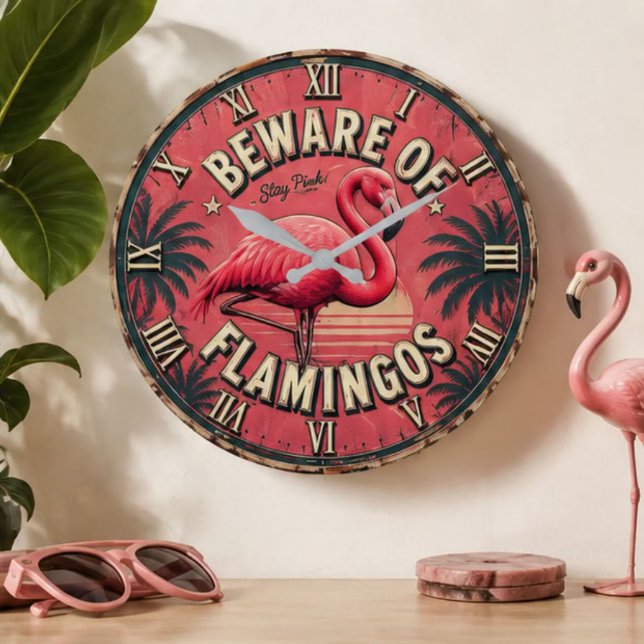 Reloj Redondo Grande Beware of Flamingos (Subido por el creador)
