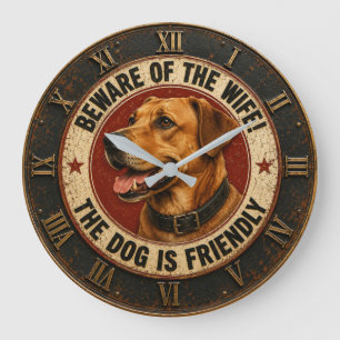 Reloj Redondo Grande Beware of the Wife The Dog Is Friendly Funny