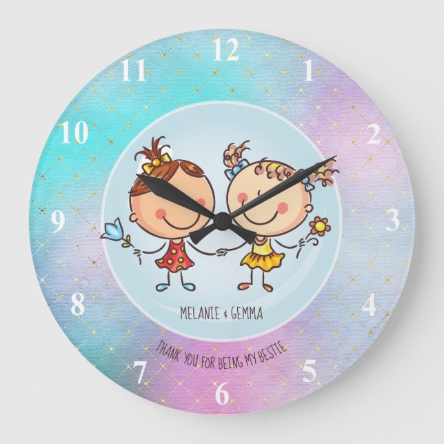 Reloj Redondo Grande BFF lindo Besties Kawaii regalos para Chicas amigo (Anverso)