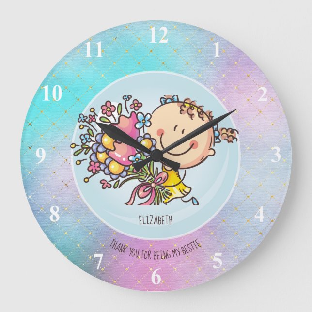 Reloj Redondo Grande BFF lindo Besties Kawaii regalos para Chicas amigo (Anverso)