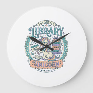 Reloj Redondo Grande Biblioteca de Unicornios Remera Gráfica Caprichosa