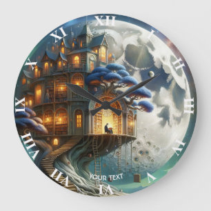 Reloj Redondo Grande Biblioteca Fantasy Cute Boy Moon