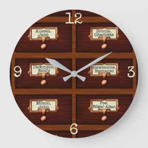 Reloj Redondo Grande Biblioteca Libros Catálogo de tarjetas de madera 