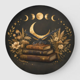 Reloj Redondo Grande Biblioteca Mística Dorada & Arte Boho de Luna Botá