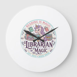 Reloj Redondo Grande Bibliotecario Unicornio de Magia Gráfico de Produc
