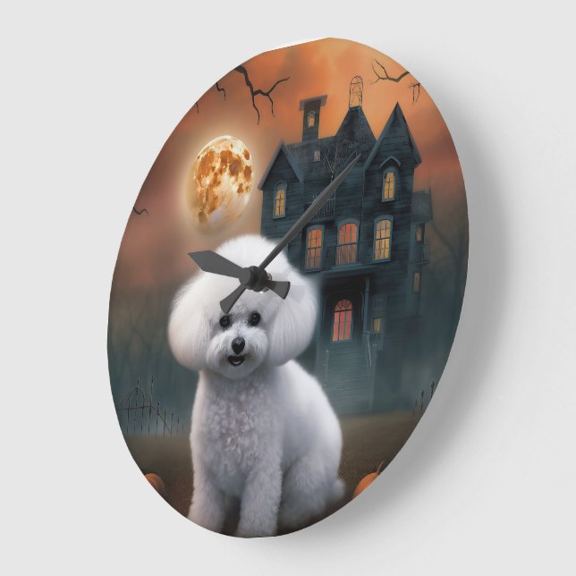 Reloj Redondo Grande Bichon Frise Halloween Scary (Ángulo)