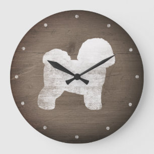 Reloj Redondo Grande Bichon Frise Silhouette Estilo Rústico