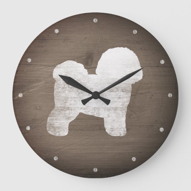 Reloj Redondo Grande Bichon Frise Silhouette Estilo Rústico (Anverso)
