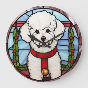 Reloj Redondo Grande Bichon Frise Vidrio Pintado Navidad