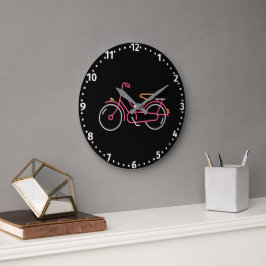 Reloj Redondo Grande Bicicleta rosa de la neón divertida
