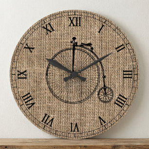 Reloj Redondo Grande Bicicleta Vintage en Arpillera