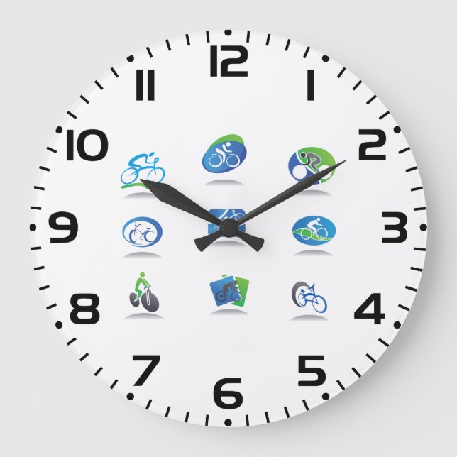 Reloj Redondo Grande Bicycle Racing Icons Blue and Green Sport (Anverso)