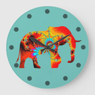 Reloj Redondo Grande Bienestar animal - Fractal de silueta elefante 1
