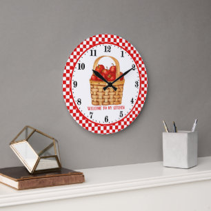 Reloj Redondo Grande bienvenida linda cocina de manzanas del país agreg