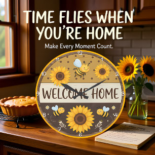 Reloj Redondo Grande Bienvenido a Casa Abeja Girasol